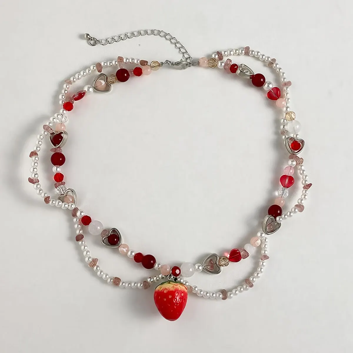 S281b51eb0d594fda9d983213d747d98c7 Sweet Imitation Pearl Strawberry Pendant Choker Necklace for Women Korean Fashion Love Heart Beaded Clavicle Chain Y2K Jewelry Mallzona