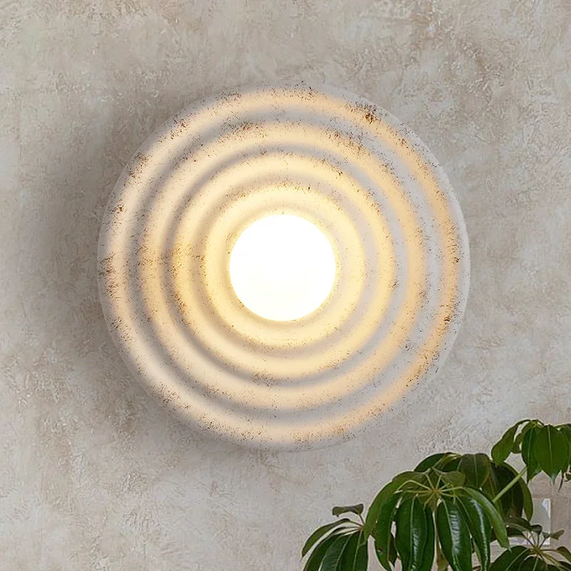 

Round Circle Wall Lamp Corridor Aisle Living Room Home Stay Sconce Retro Bedroom Bedside Home Decor Resin Glass LED Light
