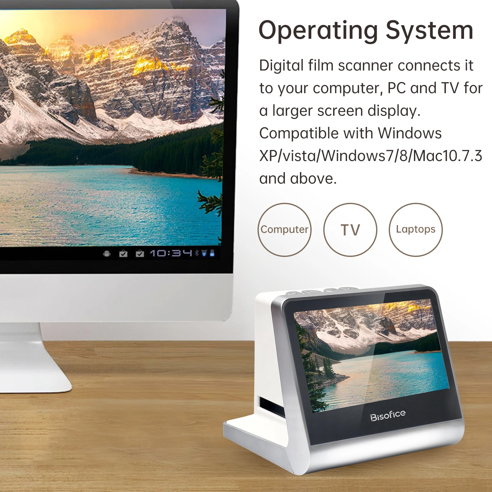 Bisofice 5'' LCD Screen Film Slide Scanner for 135 Film 126KPK /110 Film/Super8/ Monochrome/Slide to Digital JPEG Photos 16GB