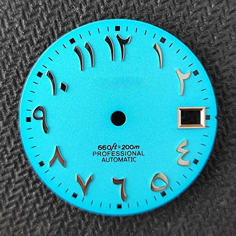 NH35's new S dial watch accessory 28.5mm literally with hands, Arabic silver studs, sunray luster