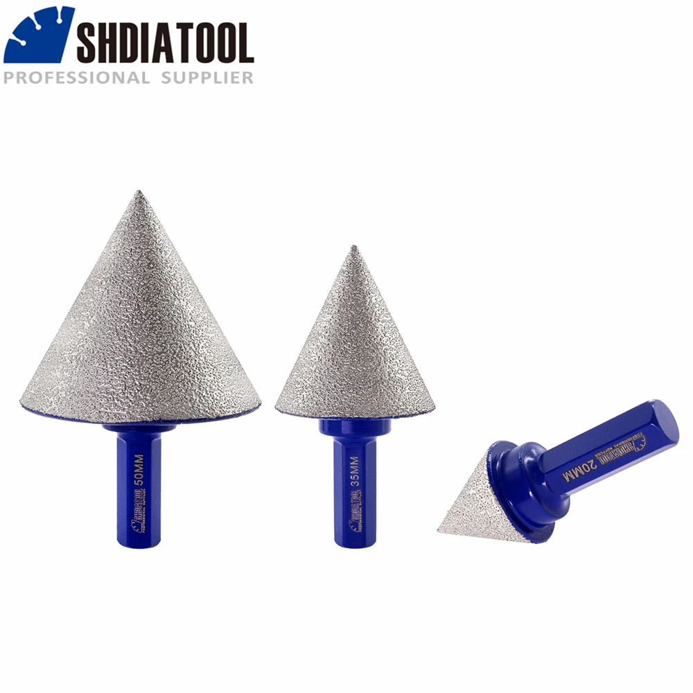 SHDIATOOL Dia20-50mm Hex Shank Diamond Chamfer Milling Bits Tile Porcelain Ceramic Marble Grinding Hand Drill Grinder Crowns bgtec 1pc water sink dill core bits triangle shank ceramic marble granite tile countertop diamond drilling crowns dia40 45 50mm