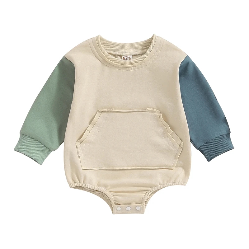 

Toddler Baby Sweatshirt Rompers Contrast Color Long Sleeve Jumpsuit with Pocket for Newborn Infant Cute Fall Clothes