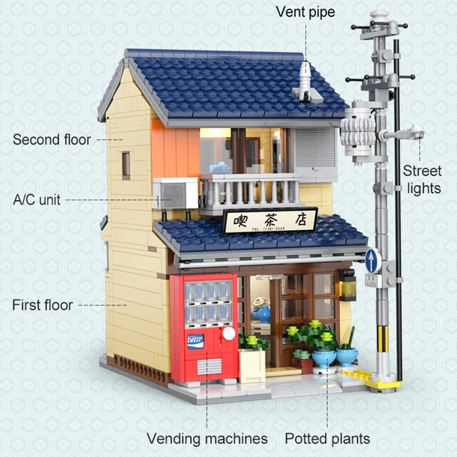 With Packaging BOX LED City Japanese Tea Shop House Architecture Building Blocks Friends Shop Figures Bricks Toys for Kid Gifts 2