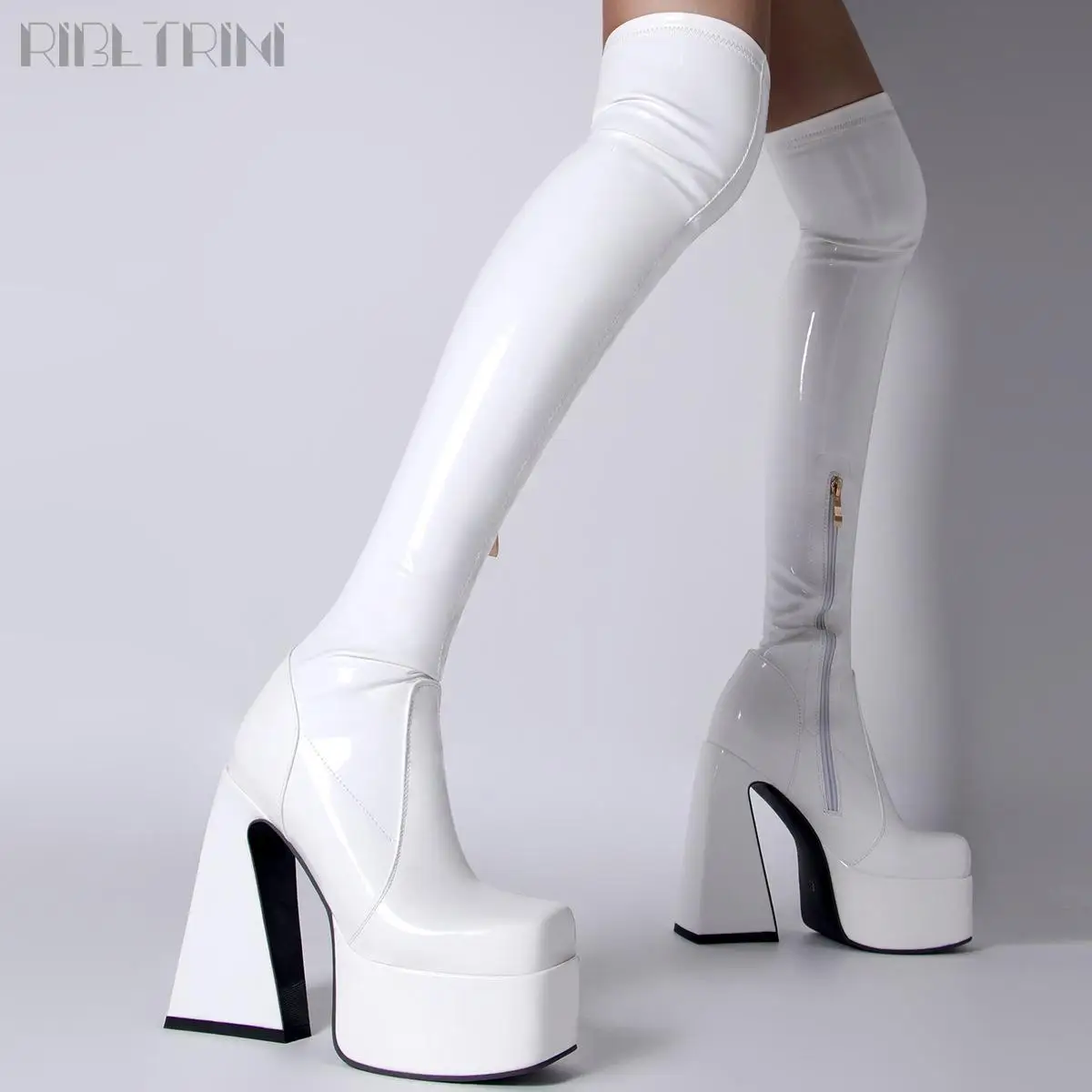 

RIBETRINI Women Boots Punk Gothic Chic Platform Thigh High Heel Sock Boots Women Cosplay Halloween Long Sexy Luxury Design Shoes