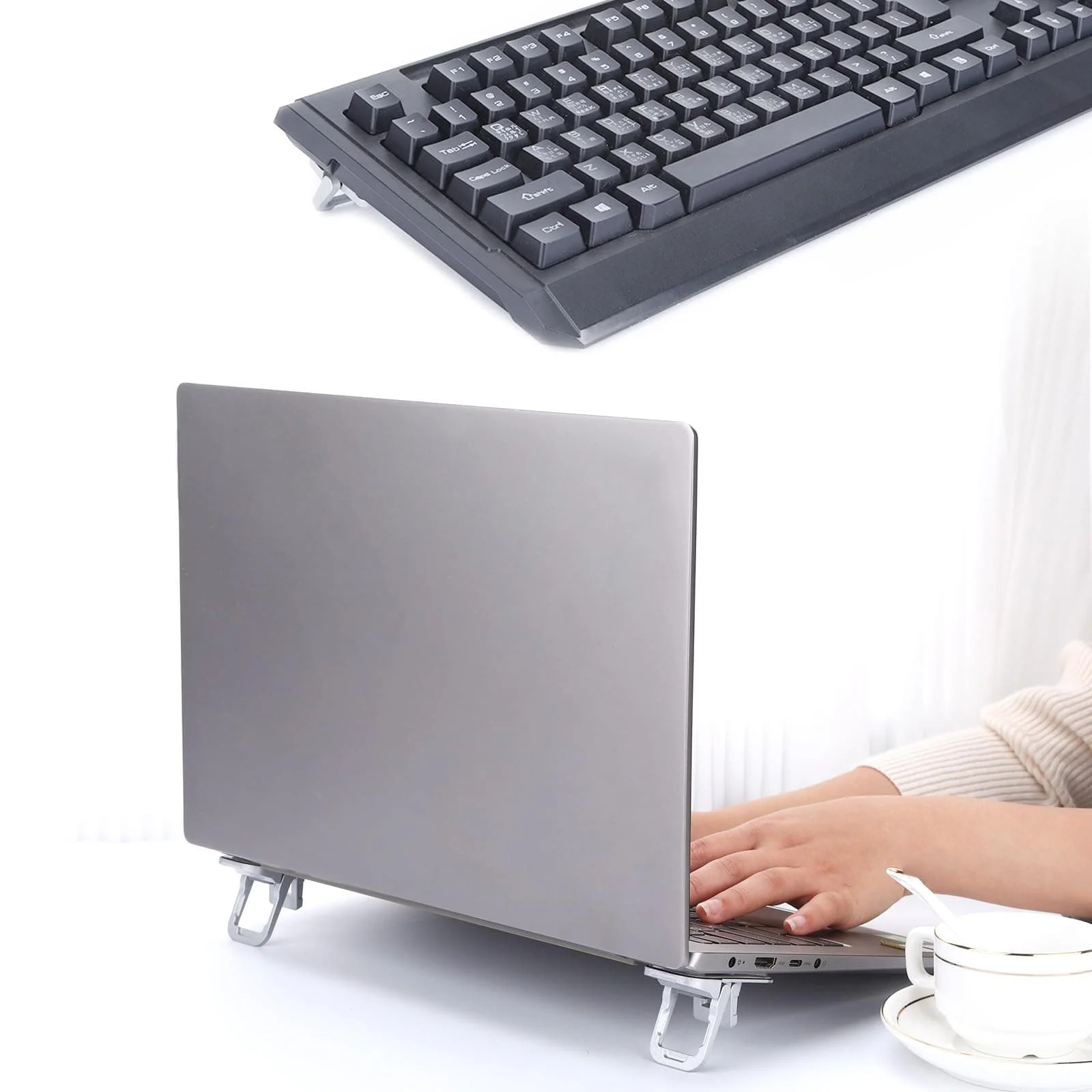 2PCS 미니 접이식 노트북 스탠드 휴대용 노트북 라이저 조정 가능한 각도 자체 접착식 보이지 않는 노트북 홀더 컴퓨터 키보드용
