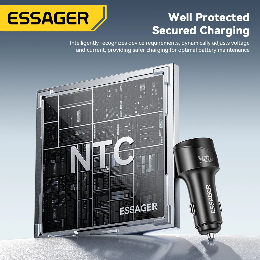 Essager USB 140W Car Phone Charger PD3.0 Quick Charge 4.0 USB Type C Car Phone Charger for Macbook iPhone 15 14 13 Samsung S22