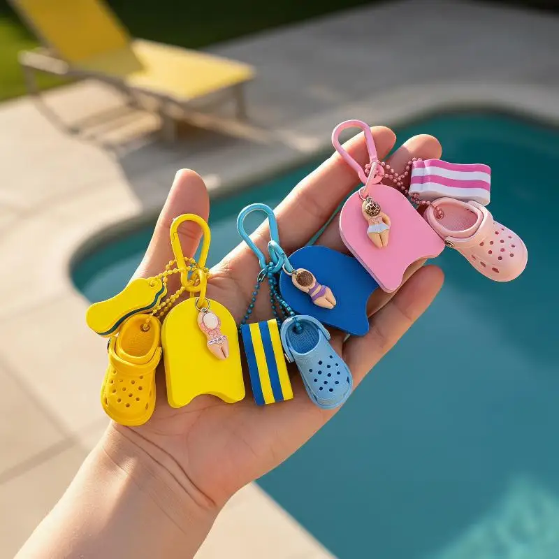 Langlebiger, süßer Sommer-Strand-Schlüsselanhänger mit Mini-Clog-Schwimmer-Anhänger für Gepäck, Rucksack und Schlüsseldekoration