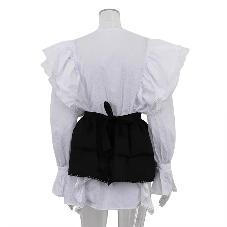 Ruffled Flare Sleeve Shirt Dress For Women With High Waisted Shorts Contrast Color Patchwork Mini Party Dress Autumn New
