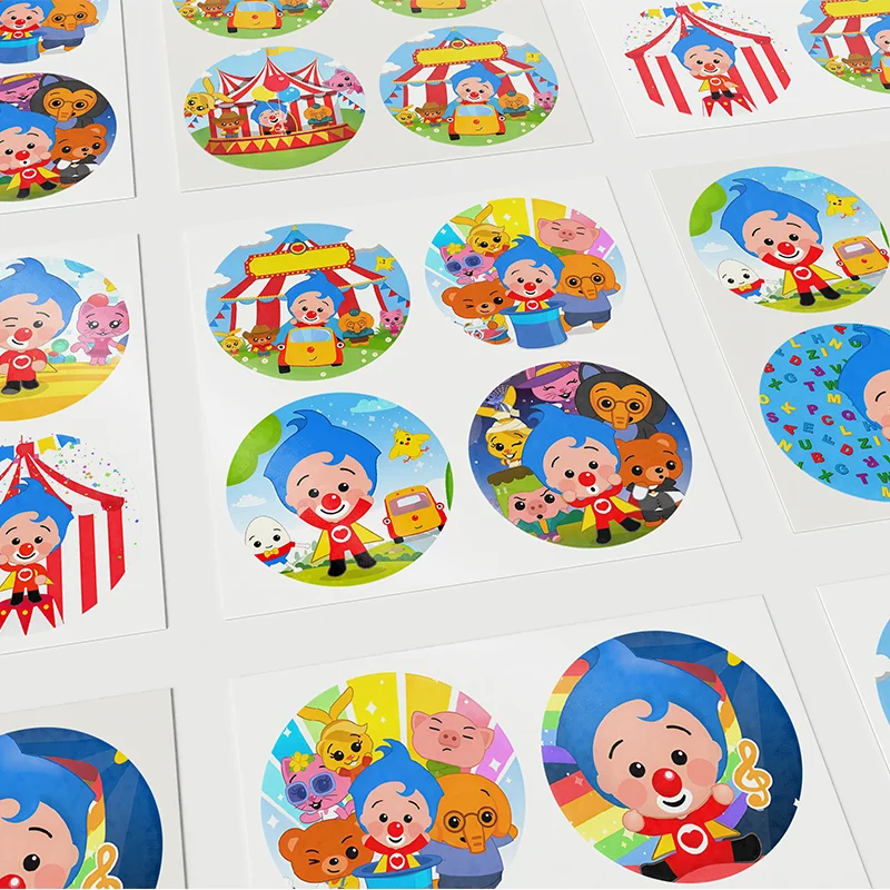 Cartoon Disney Plim Plim Clown Theme Round Stickers Labels Kids Birthday Party Decorations Cookie Candy Gifts Wraps Supplies 10pcs lot cute circus theme party supplies cartoon candy box kids birthday party decorations baby shower supplies candy gift box