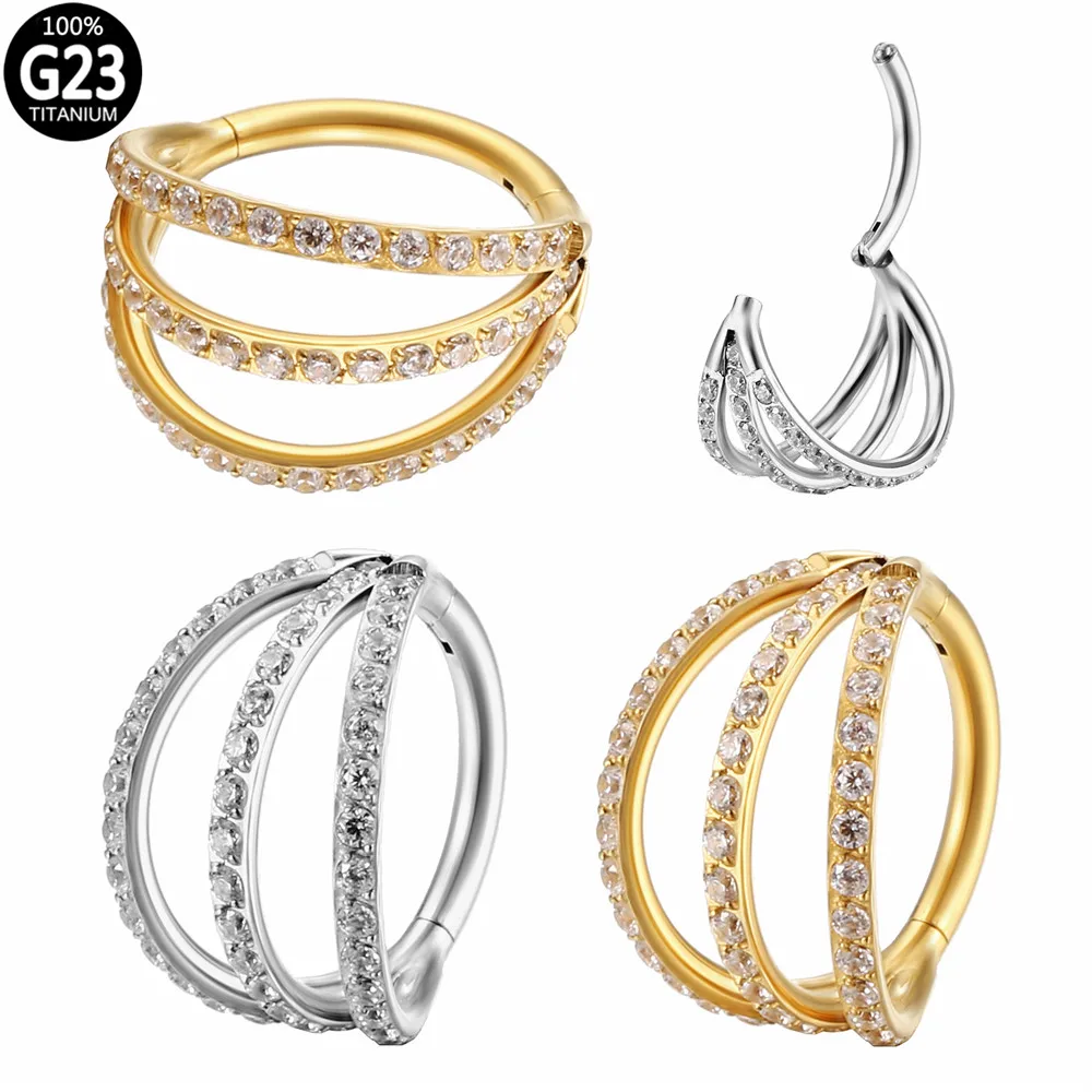 

G23 Titanium Nose Ring 3 Rows ZC Black Hinged Segment Daith Earrings Ear Cartilage Tragus Helix Piercing Septum Clicker Jewelry