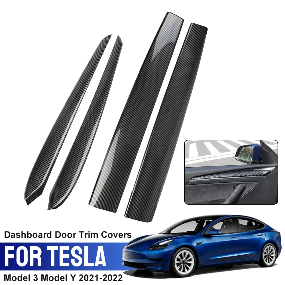 

2/4 шт. для Tesla Model 3 Y 2021-2022, интерьер автомобиля, панель приборной панели, отделка двери, наклейки, декоративные автомобильные аксессуары