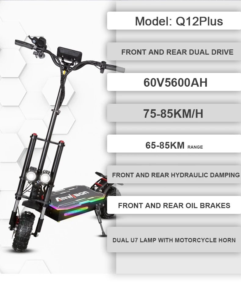 Q12 Plus 60V 27AH fast electric scooter maximum speed 86km/h Powerful 5600W dual motor 11-inch foldable adult off-road scooter