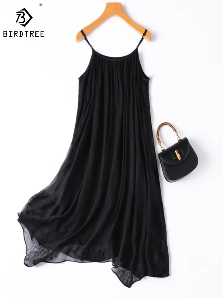 

Женское шелковое платье с круглым вырезом Birdtree, платье средней длины с вышивкой и большим подолом, лето 2023, D37746QM