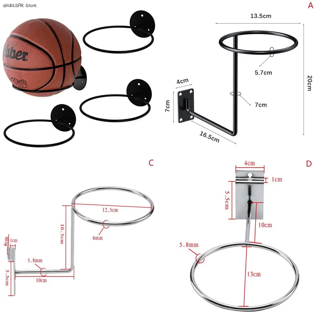 Wall Mounted Basketball Holder Ball Holder Wall Rack Display 1pc