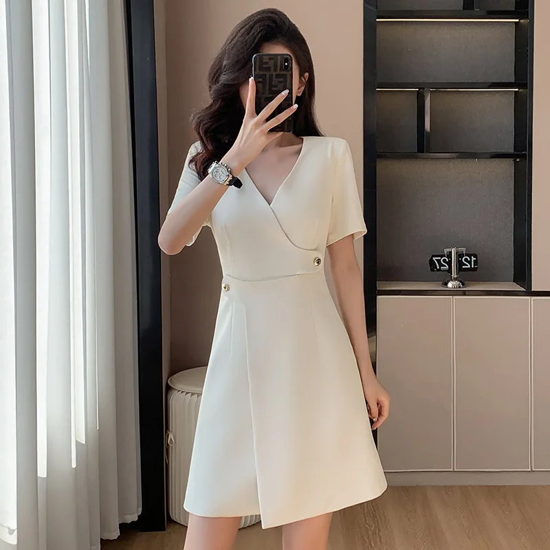 

Women Business Work Wear Dresses Summer Short Sleeve Professional Ladies Office Vestidos Career Interview Tops Clothes