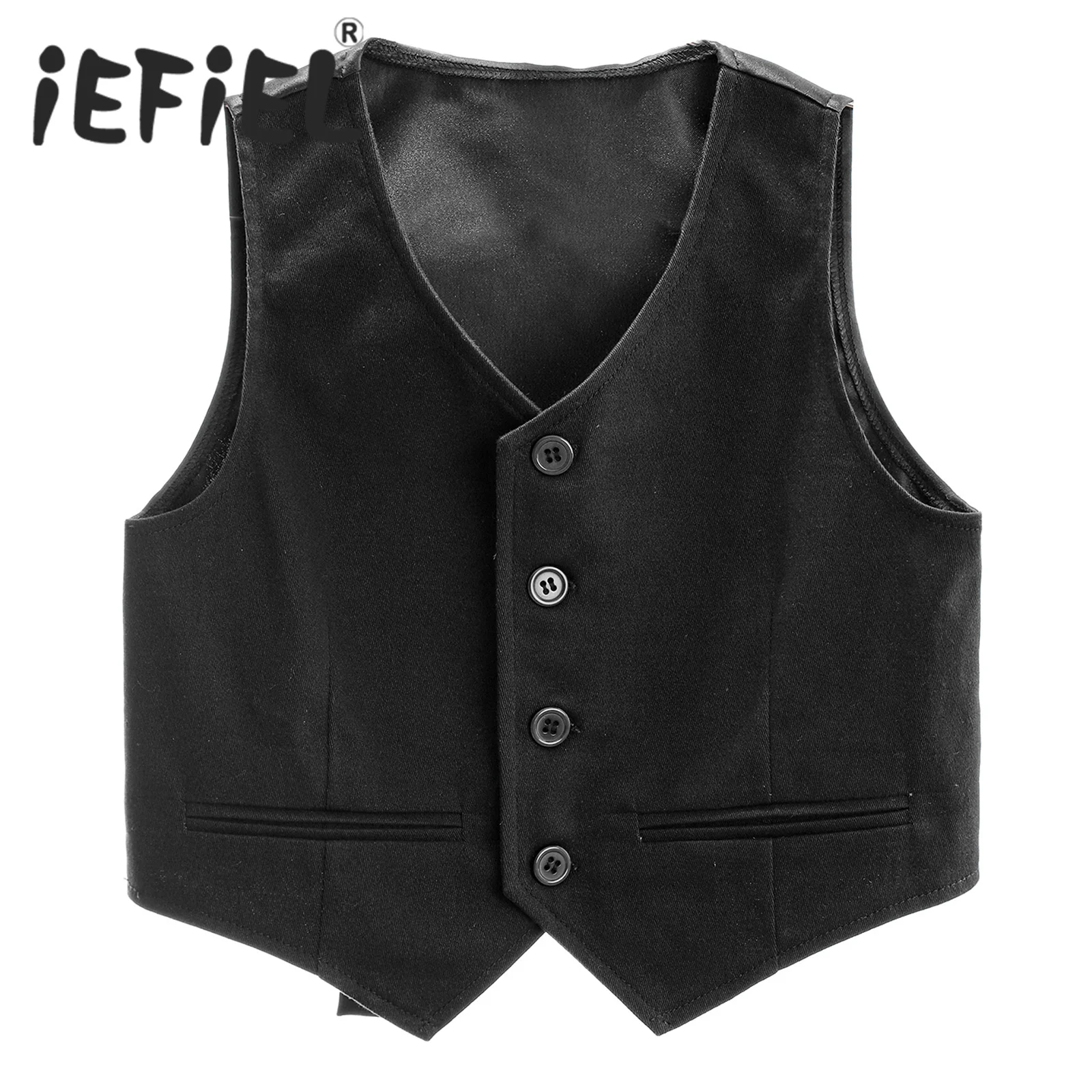 Kids Boys Gentlemen Vest V Neck Button Down Back Strap Pointed Waistcoat Wedding Formal Oaccasion Birthday Party Performance