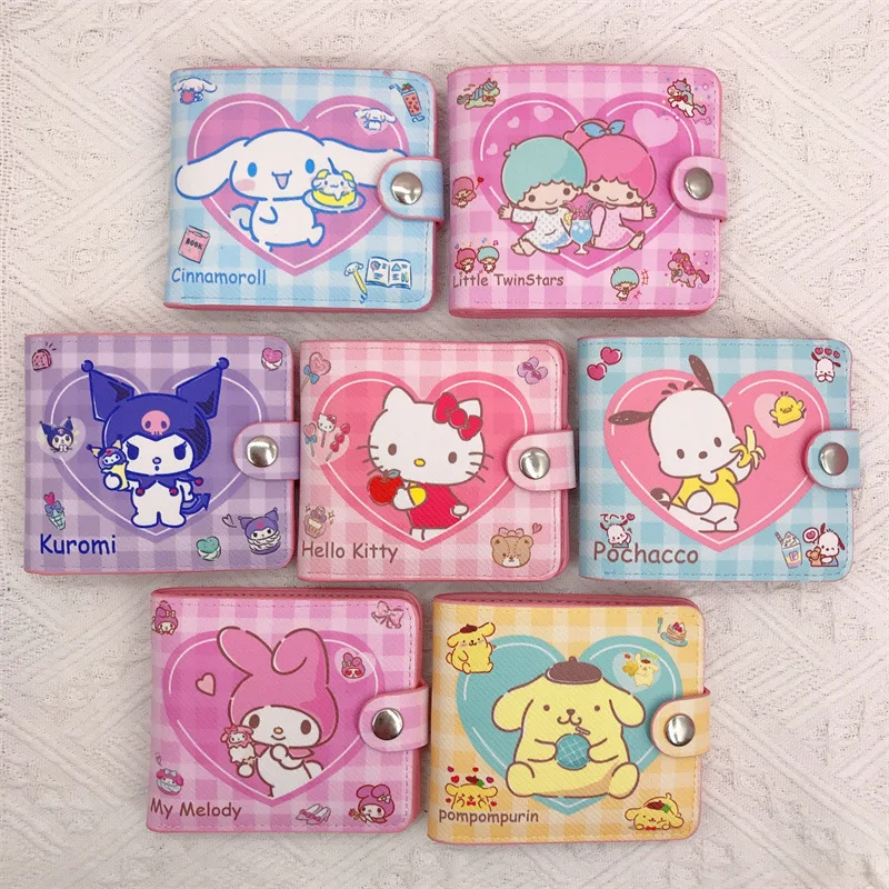 

Hello Kitty Leather Wallet Kawaii Cartoon PU Anime Cinnamoroll Kuromi Casual Short Wallets Cute Card Holder Coin Purse