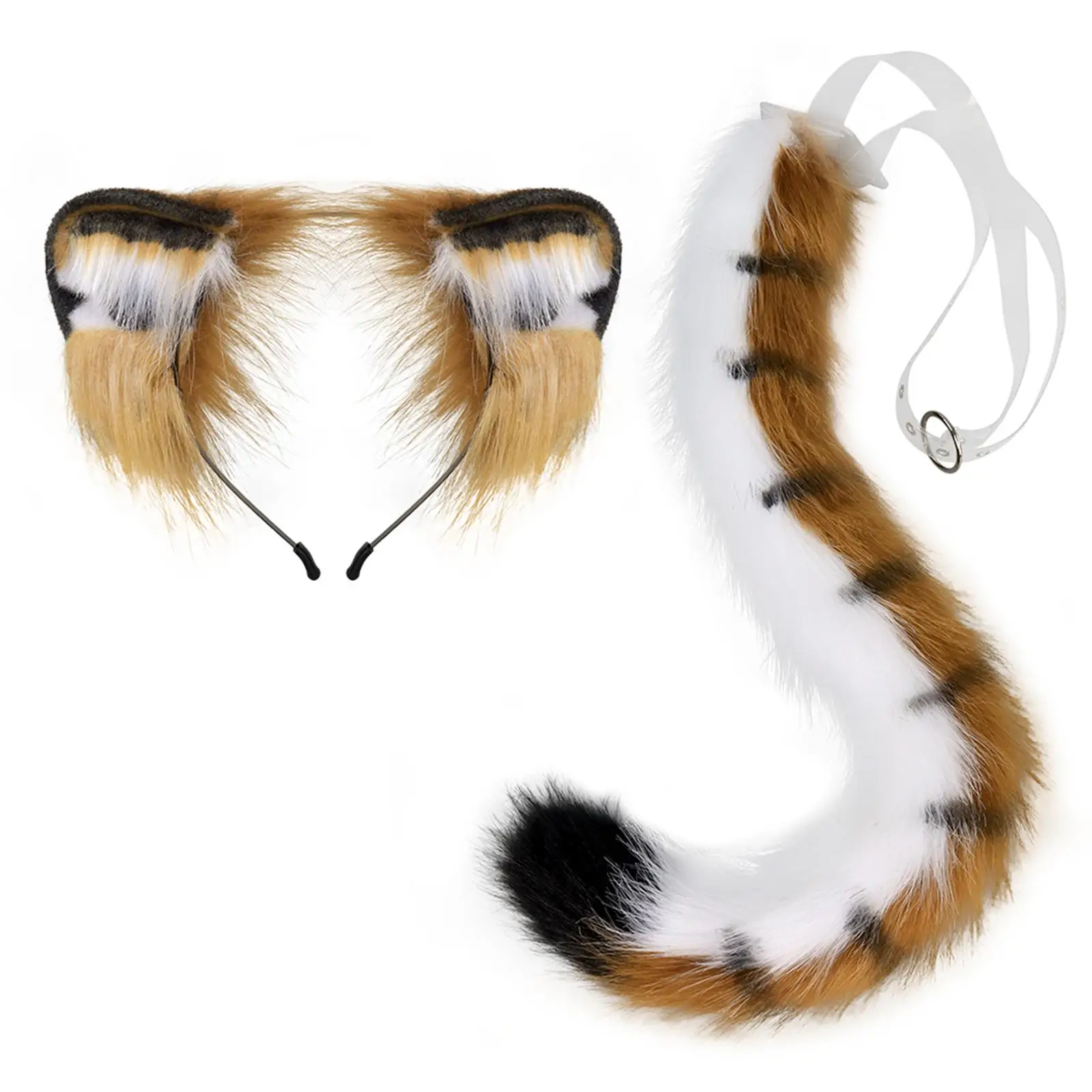 Tiger Ears and Tail Set Cosplay Adjustable Bendable Tiger Long Tail for Stage Performance Party Masquerade Carnival Birthday