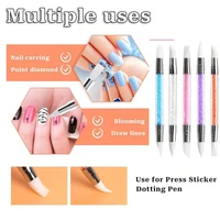 5pcs Set Dual-Ended Silicone Head Carving Dotting Pen Nail Art Silicone Sculpture Pen Brushes Rhinestone Crystal Handle Tool 2