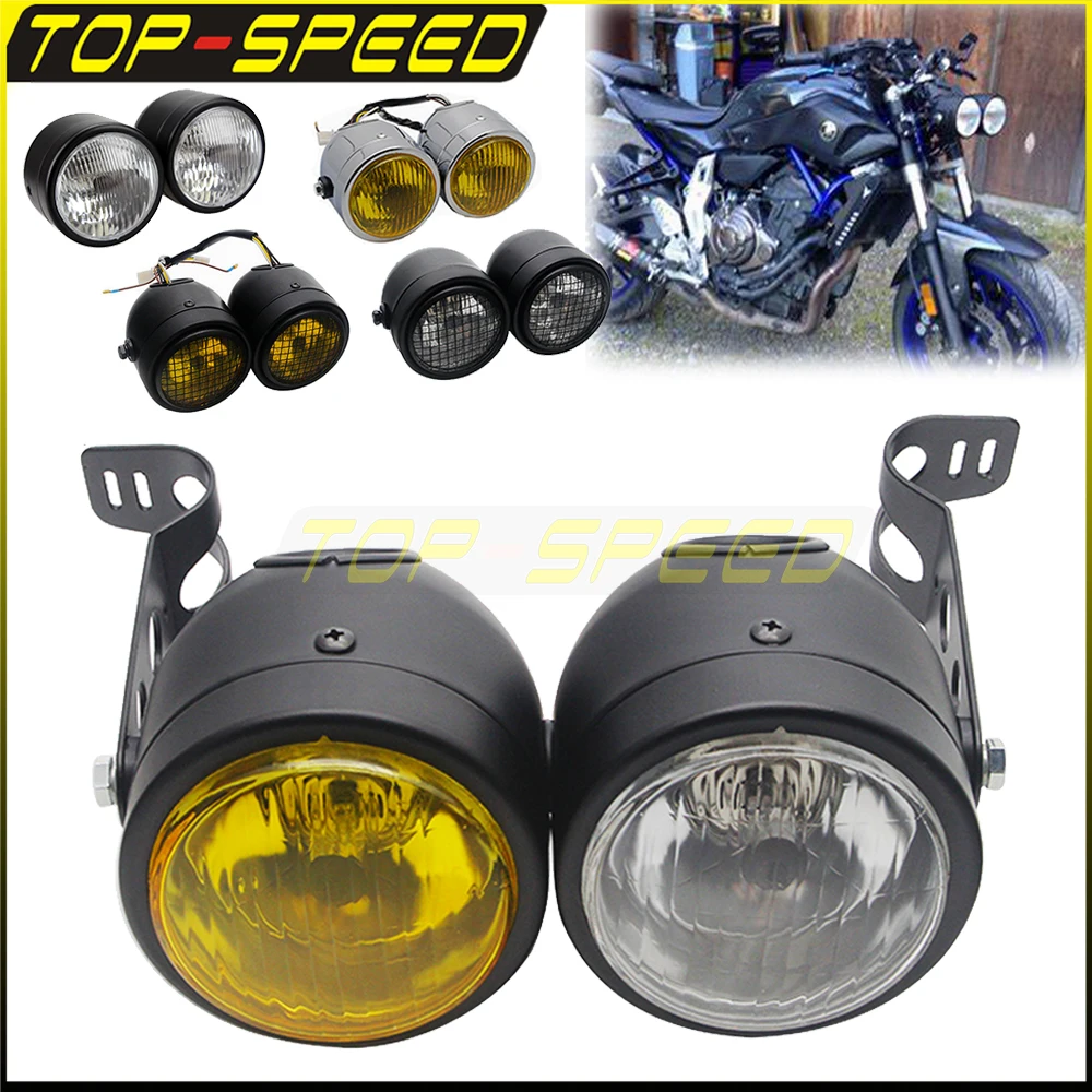 Moto Twin Headlight 3.5 "8Mm Hole Mesh Grill Doppio Faro Per Honda Yamaha Suzukidual Sport Dirt Bikes Moto Nude