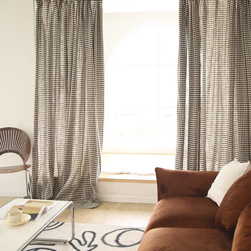

1 Panel American Checkered Rod Curtains For Bedrooms, Living Rooms, And Curtains