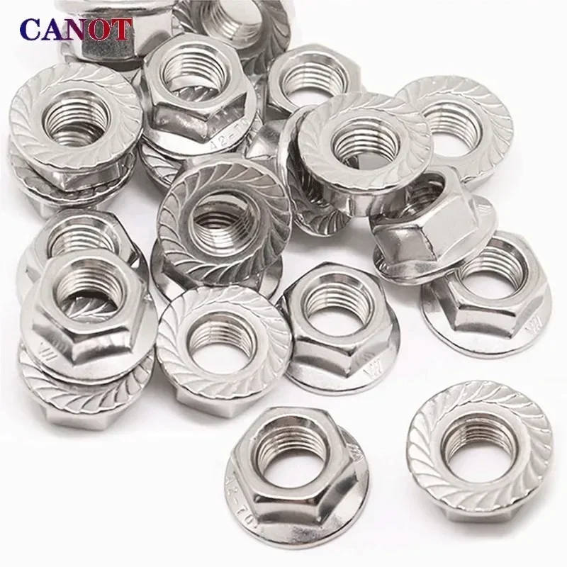 Hexagon Hex Head Serrated Spinlock Lock Flange Nuts DIN6923 M3 M4 M5 M6 M8 M10 M12 M16 M20 304 Stainless steel 50 Pieces