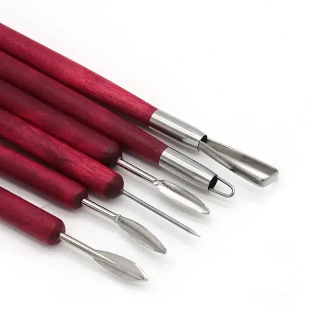 6 pièces outil de sculpture poterie manche en bois ensemble cire sculpture sculpter lissage polymère Shapers poterie argile céramique outil accessoires 4