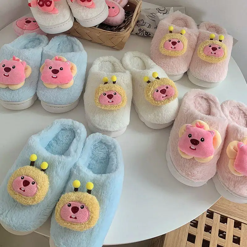 

Kawaii Loopy Autumn Winter Cotton Keep Warm Girl Heart Couple Slippers Anime Surrounding Indoor Home Flat Non-Slip Plush Slipper