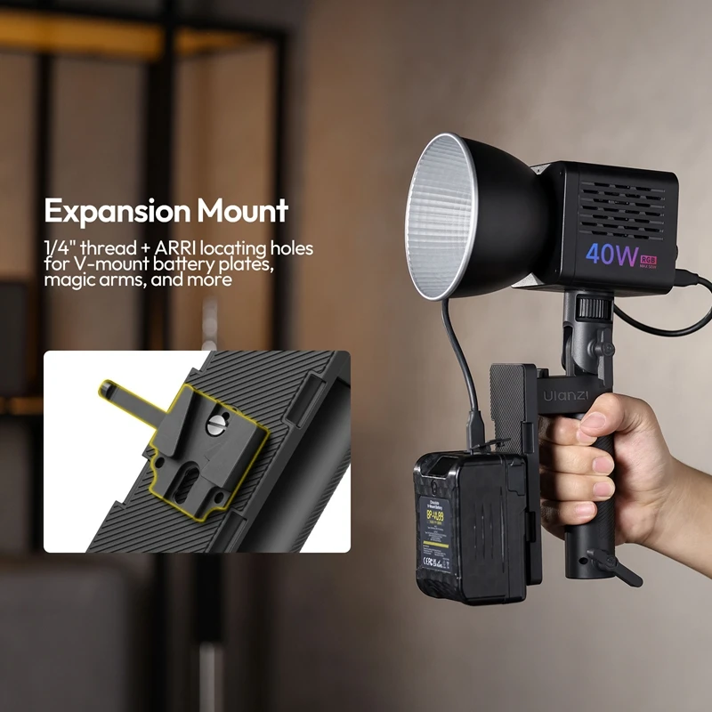 Ulanzi LA06 Light Handle Grip with Power Mount 1/4" Thread for Small COB Lights for Strap Mount or Expansion Mount 4KG Load