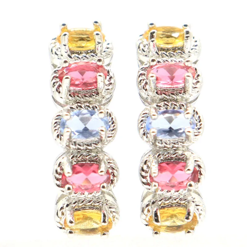 

Buy 2 get 1 free 22x7mm Multi Color 5.2g Golden Citrine Pink Tourmaline Violet Tanzanite Ladies Silver Earrings