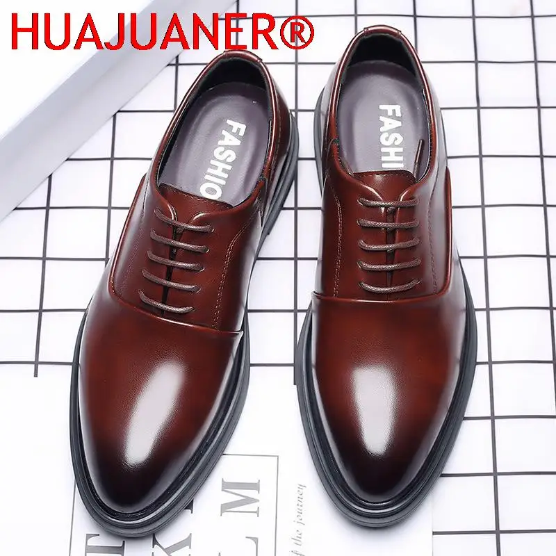 Spring Autumn Simple Large Size Men's Dress Shoes Pointed Height Increasing Men Waterproof Formal Business Leather Shoes Men