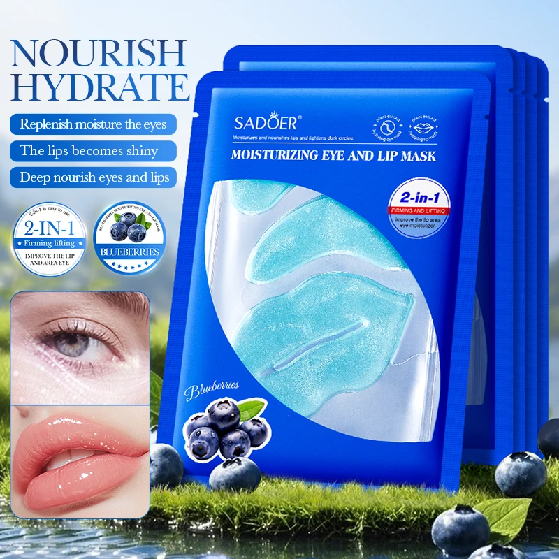 5pcs SADOER Crystal Collagen Lip Patches Eye Mask Skin Care Sets Moisturizing Anti Wrinkles Anti Dark Circles Skin Care Kit