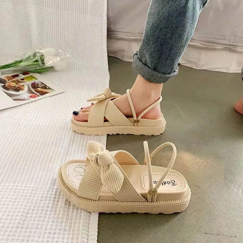 Dropshipping Women Sandals Summer Fairy Style Flower Sandals Fashion Student Platform Ladies Slippers 2024 New Clogs Female Shoe