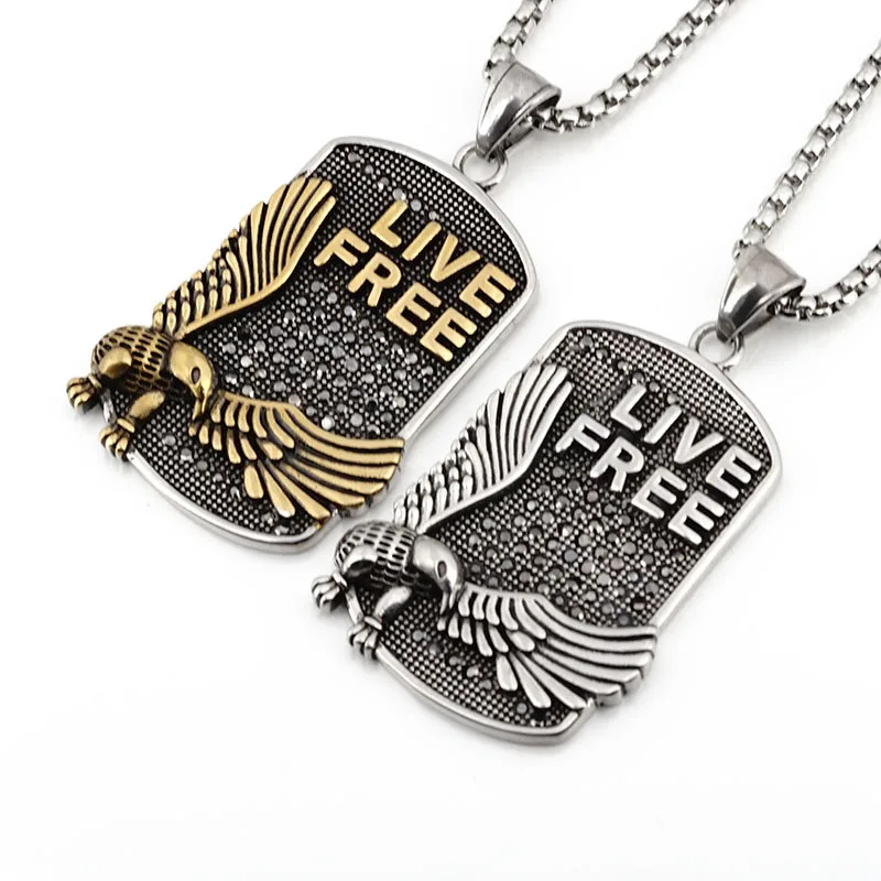 

Personalized Hip-hop Versatile Trendsetter with Diamond Flying Eagle Military Brand Stainless Steel Male Pendant Necklace