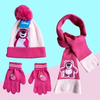 Autumn Winter Children Hat Classics Huggin' Bear Cartoon Scarf Hat Glove  Lotso Warm knitted hat Girl Cap Child Christmas Hat 1