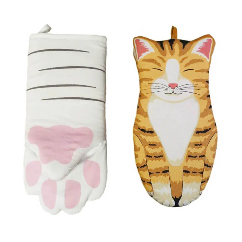1 PC Oven Mitts Cute Cat Paws 3D Cartoon Baking Gloves Anti-scald Heat Resistant Non-slip