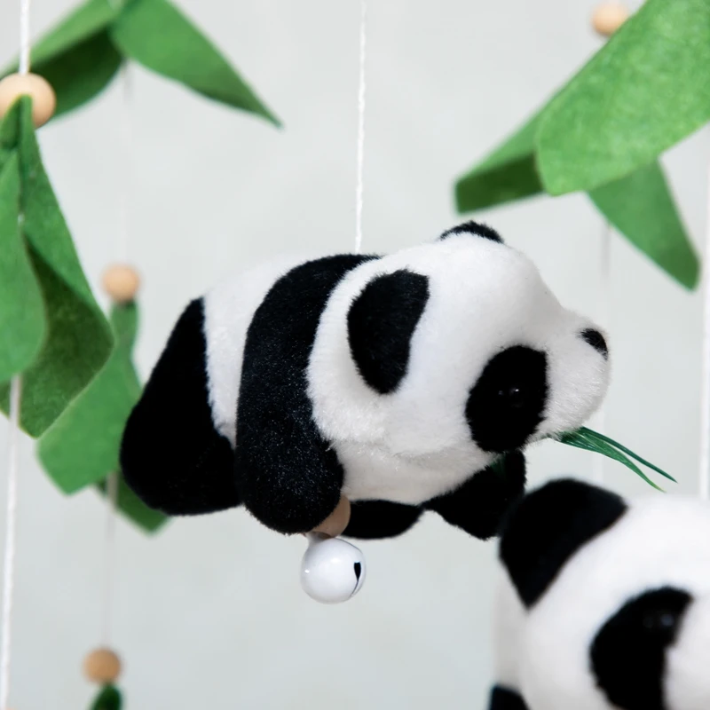 Newborn Panda Bamboo Leaf Bed Bell Toys 0-12 Months for Baby Crib Bed Wood Bell Mobile Toddler Carousel Cot Kid Musical Toy Gift