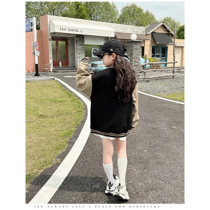 여아용 야구 저지 자수 스포츠 재킷 상의, 십대 아동복, 4-14 세 아동복, 2025 용수철 가을 신상