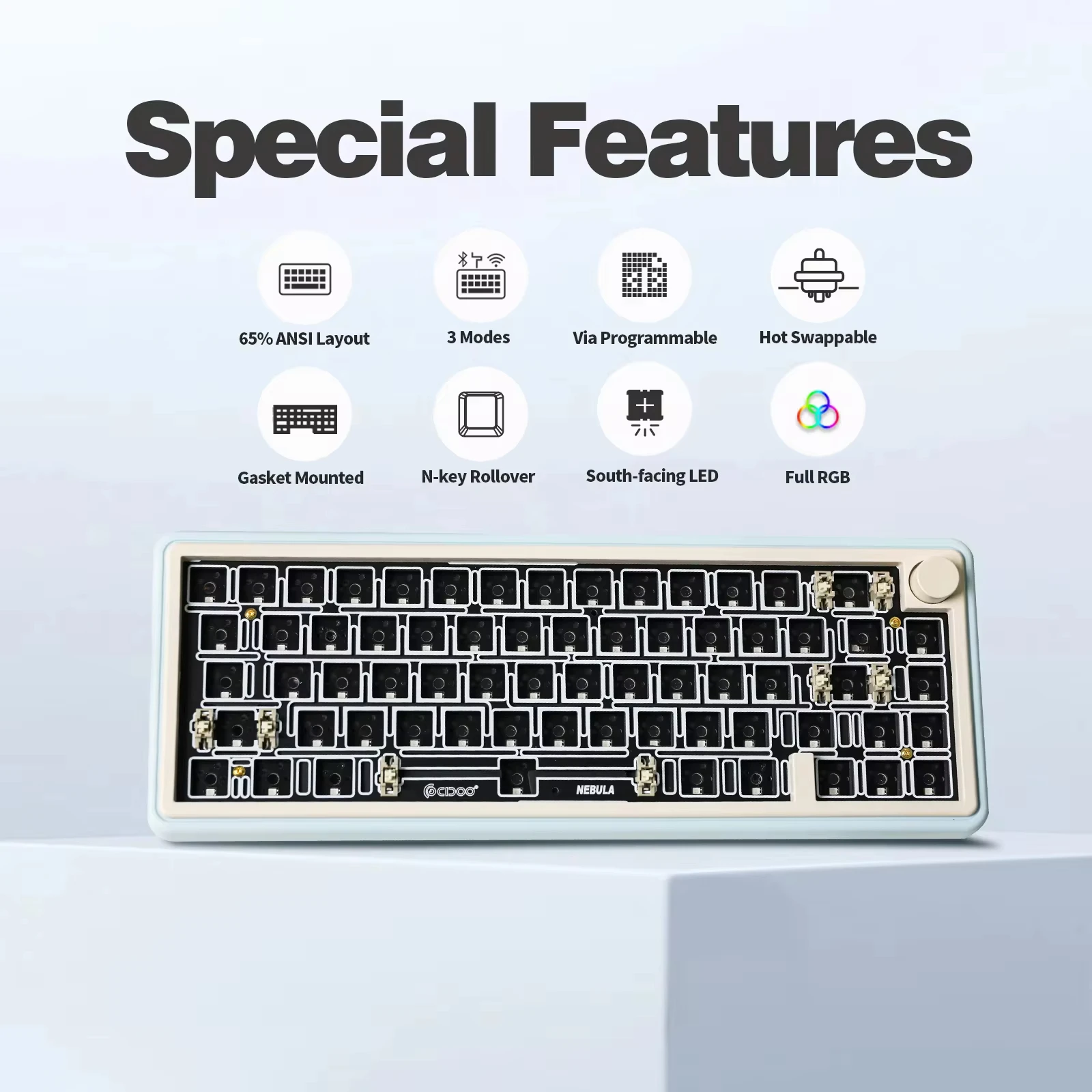 CIDOO NEBULA 65% VIA 프로그래밍 가능 핫스왑 블루투스/2.4GHz/유선/무선 기계식 키보드 윈도우/맥용 -  AliExpress