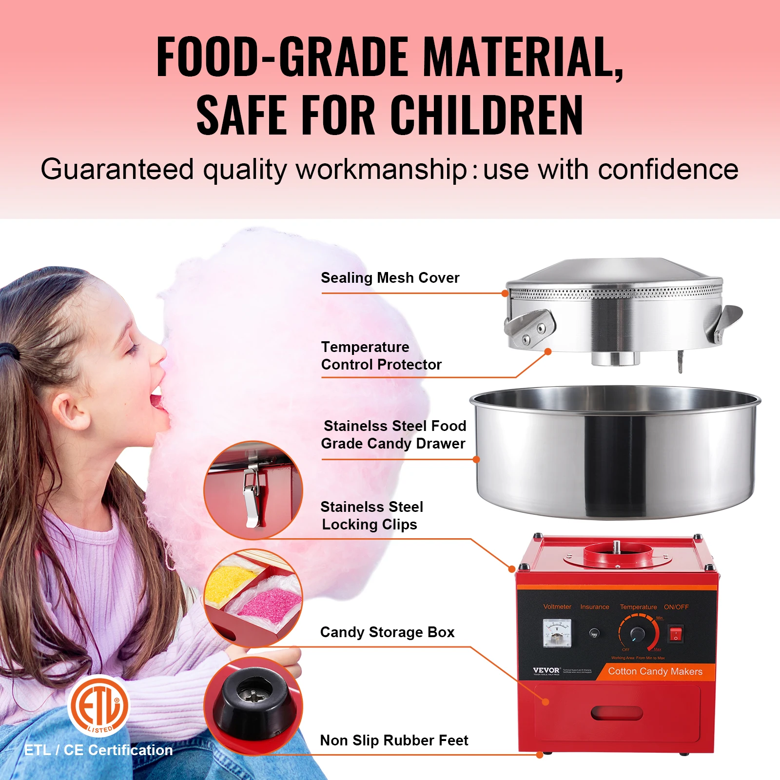 Commercial Electric Cotton Candy Machine Red