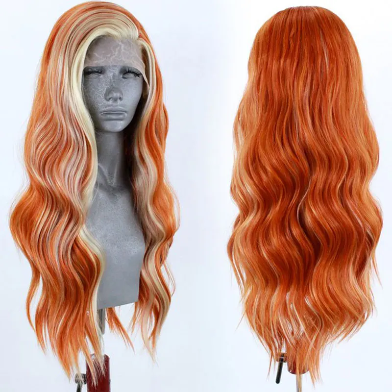 Bomshell Blonde MiX Orange Loose Wave parrucca anteriore in pizzo sintetico Glueless capelli in fibra resistente al calore di alta qualità per donne bianche