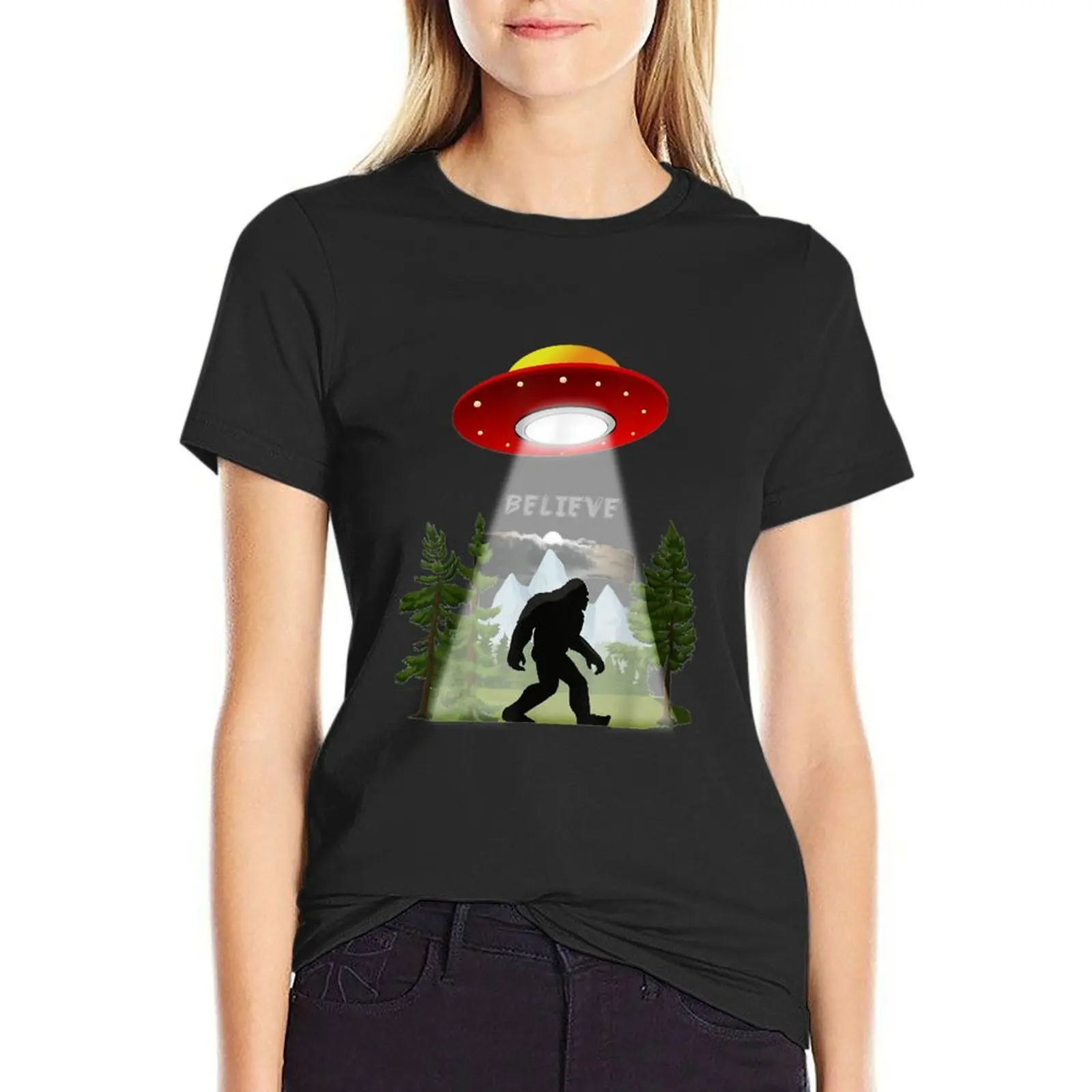 

Funny Bigfoot Rock and Roll USA T-Shirt plus size tops summer tops funny aesthetic clothes cotton t shirts Women