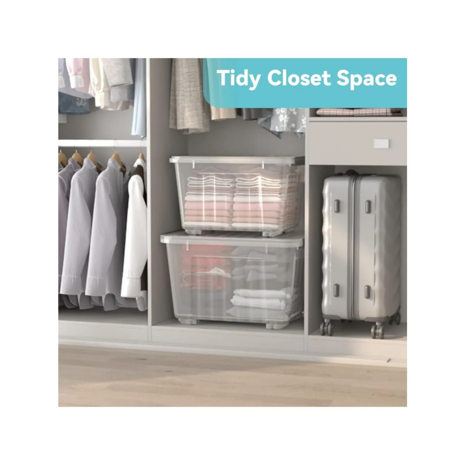 Stackable and Nestable Storage Boxes with Lids and Secure Latching Buckles, Large Storage Container (Clear, 72Quart-6Pack) 6