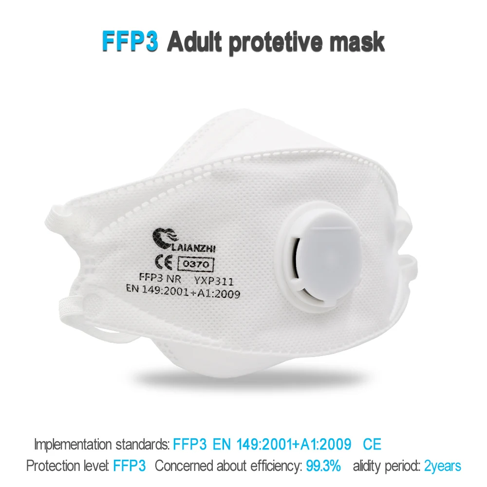 LAIANZHI FFP3 CE Face mask Air valve protective masks pm2.5 masks harmful hygiene mask filter Headwear mouth mask ffp3mask 2