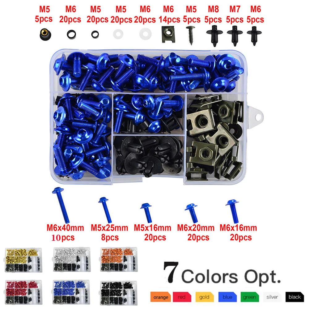 

195PCS Screws Motorcycle Alloy Fairing Bolt Screw Nut Kit For Suzuki GSXR 600 750 1000 K1-K8 SV650/X Yamaha Bmw Honda Kawasaki