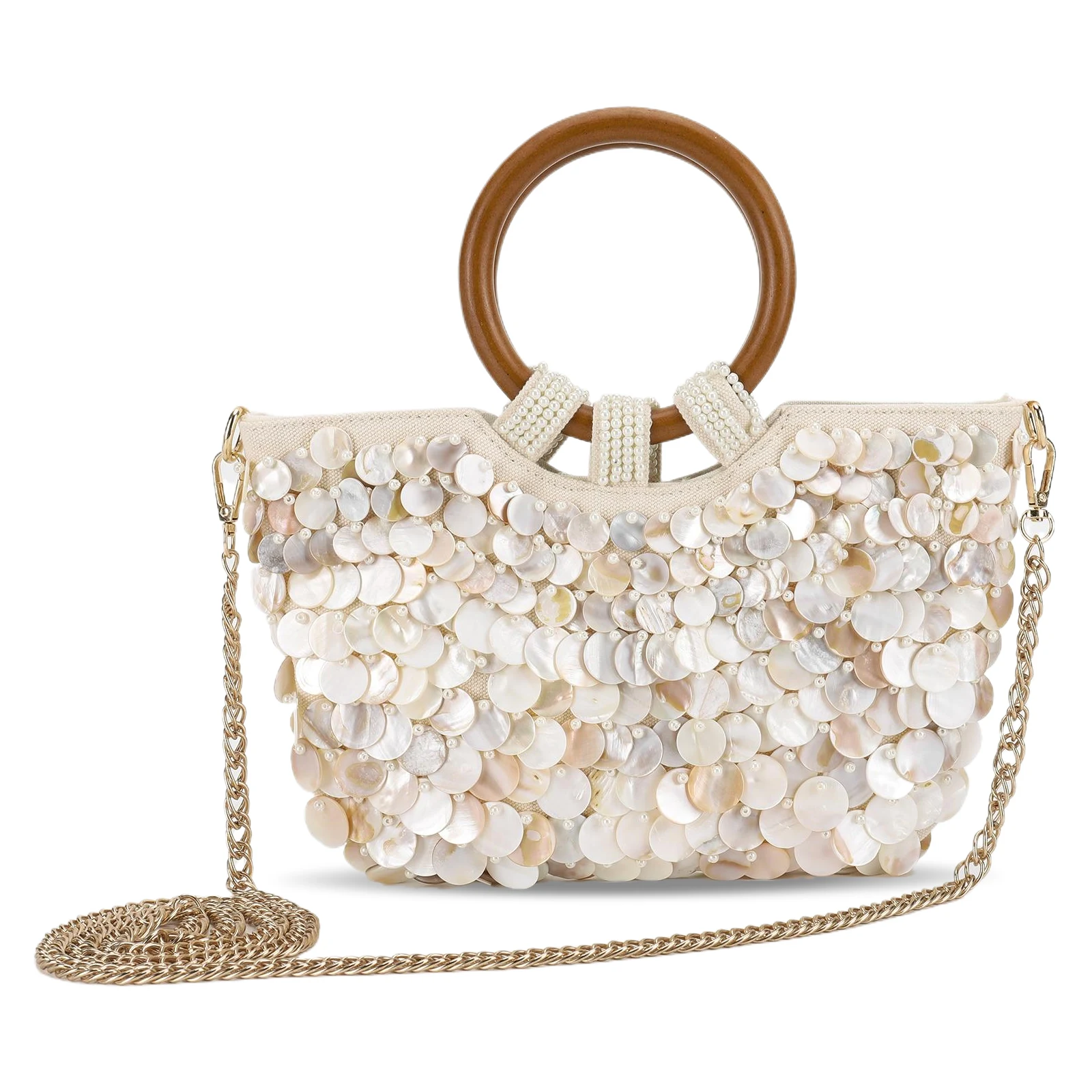 Shell Beaded Clutch Handbag Purse for Women Summer Crossbody Bag Top Handle Bag Luxury Designer Evening Purses Party Evening Bag