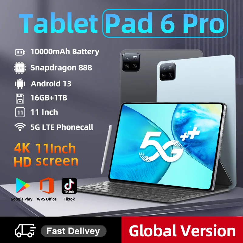 Tableta Pad 6 Pro Original versión Global, PC con Snapdragon 2024, 888 mAh, Android 13, RAM 16GB ROM, 1TB, 5G, HD, pantalla 4K, WIFI, Mi Tab, 10000