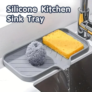 Silicone Faucet Mat Kitchen Sink Tray Soap Dispenser Sponge Drain Pad Sink SplashDrying Mat Countertop Storage Tray SoapTray 1