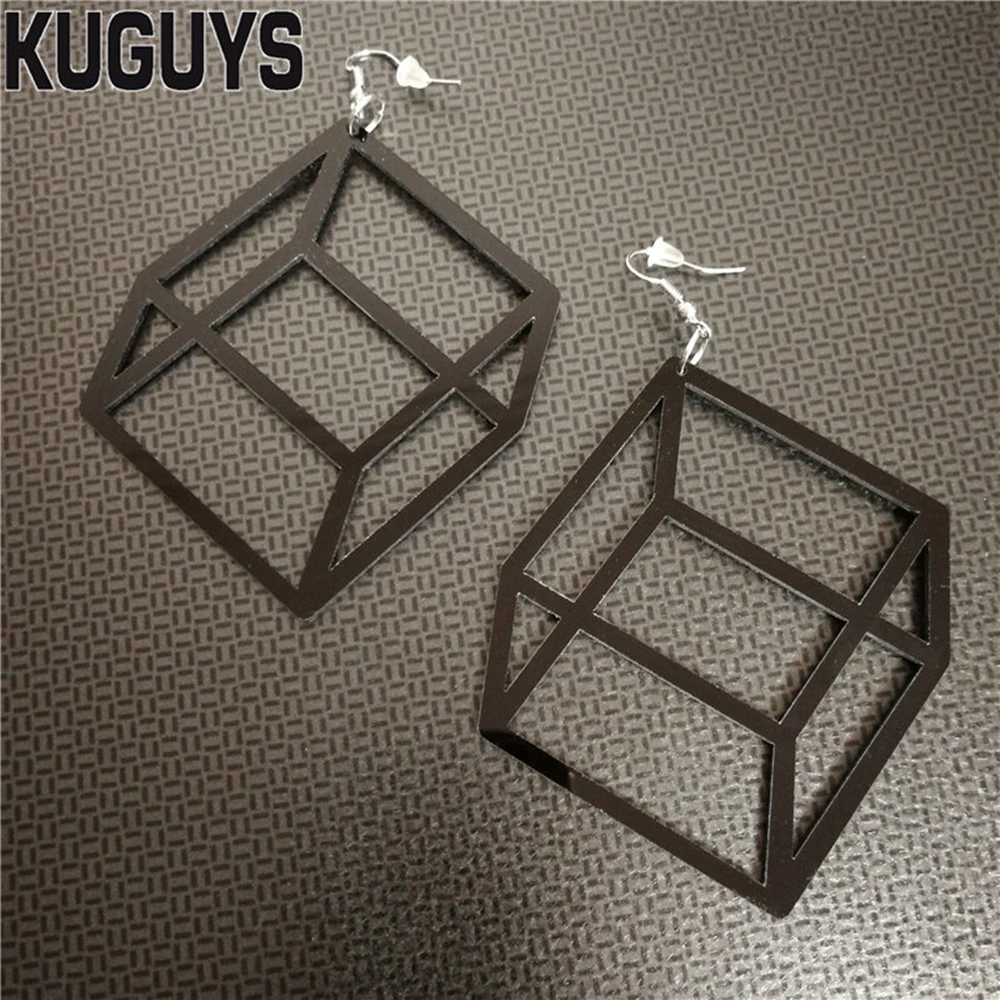 KUGUYS Quadratische Würfel-Ohrringe für Damen, Acryl, geometrisch, weiß, rosa, grün, schwarz, Hyperbole, trendiger Schmuck – Detail 17