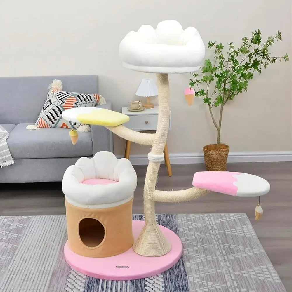 

Sisal Scratching Posts, Flower Cat Tree, 52.4" Colorful Cat Tree Condo, Ice Cream Cat Tree Climbing Frame with Kitten Bed